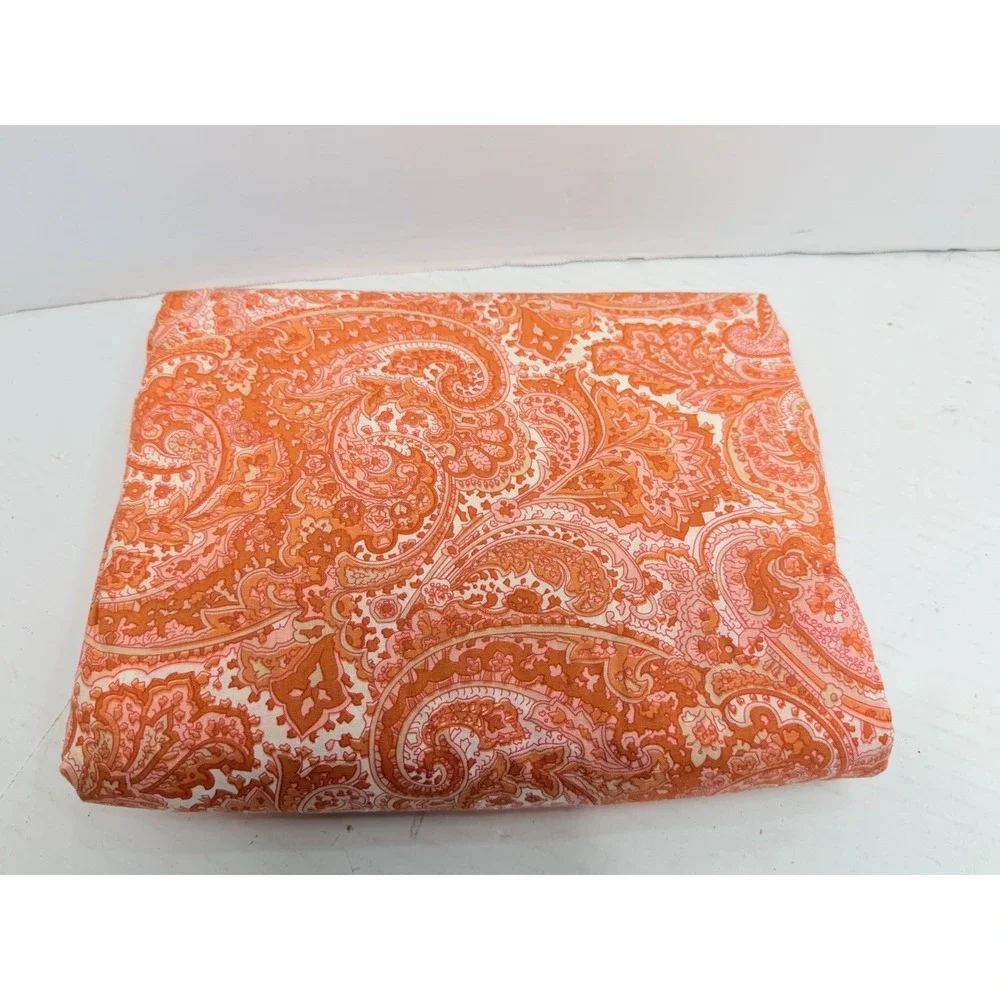 Vintage Ralph Lauren King Deep Fitted Sheet Orange Pink Paisley Cotton NWOB
